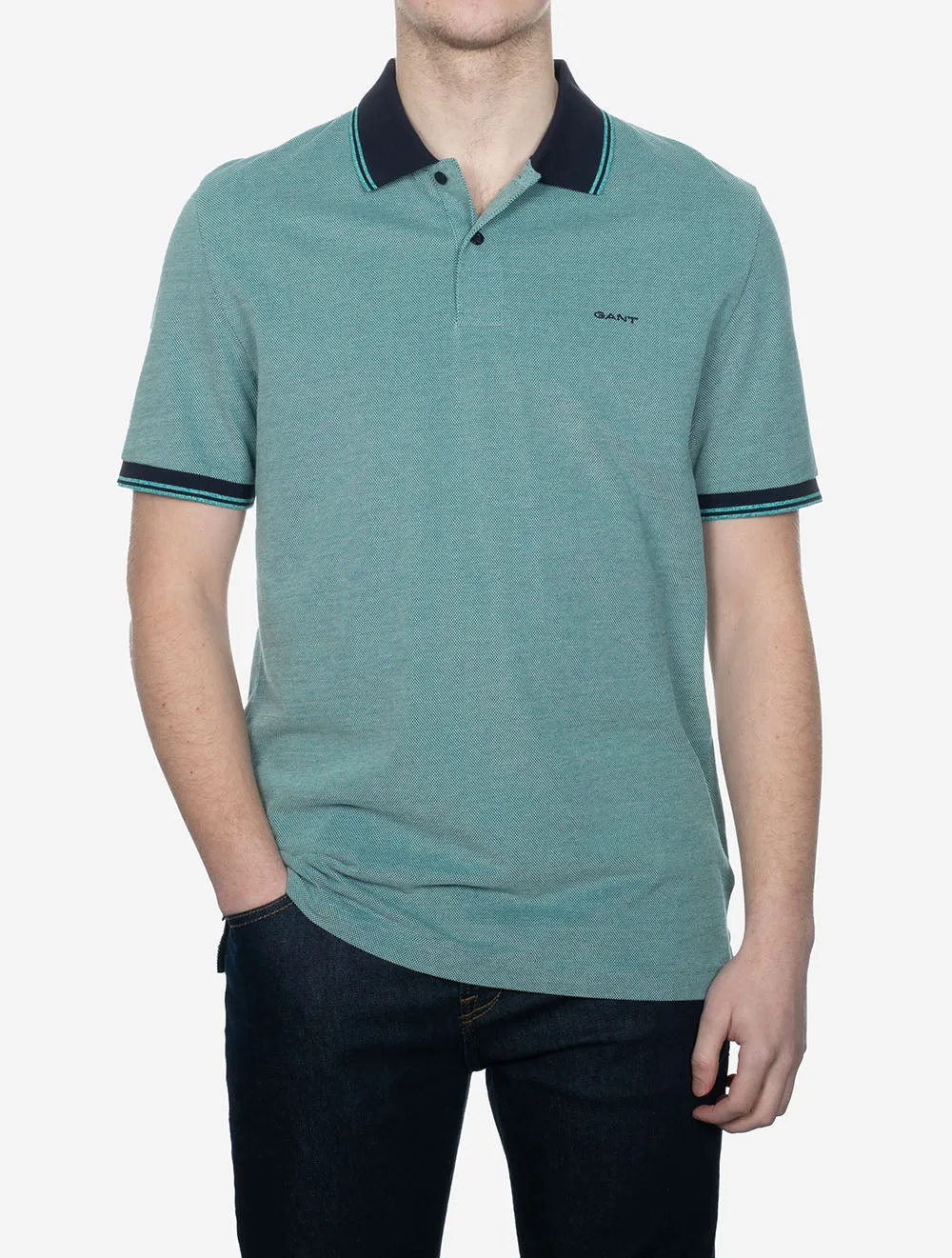 4-Farben Oxford Kurzarm Piqué Polo Tropenblau