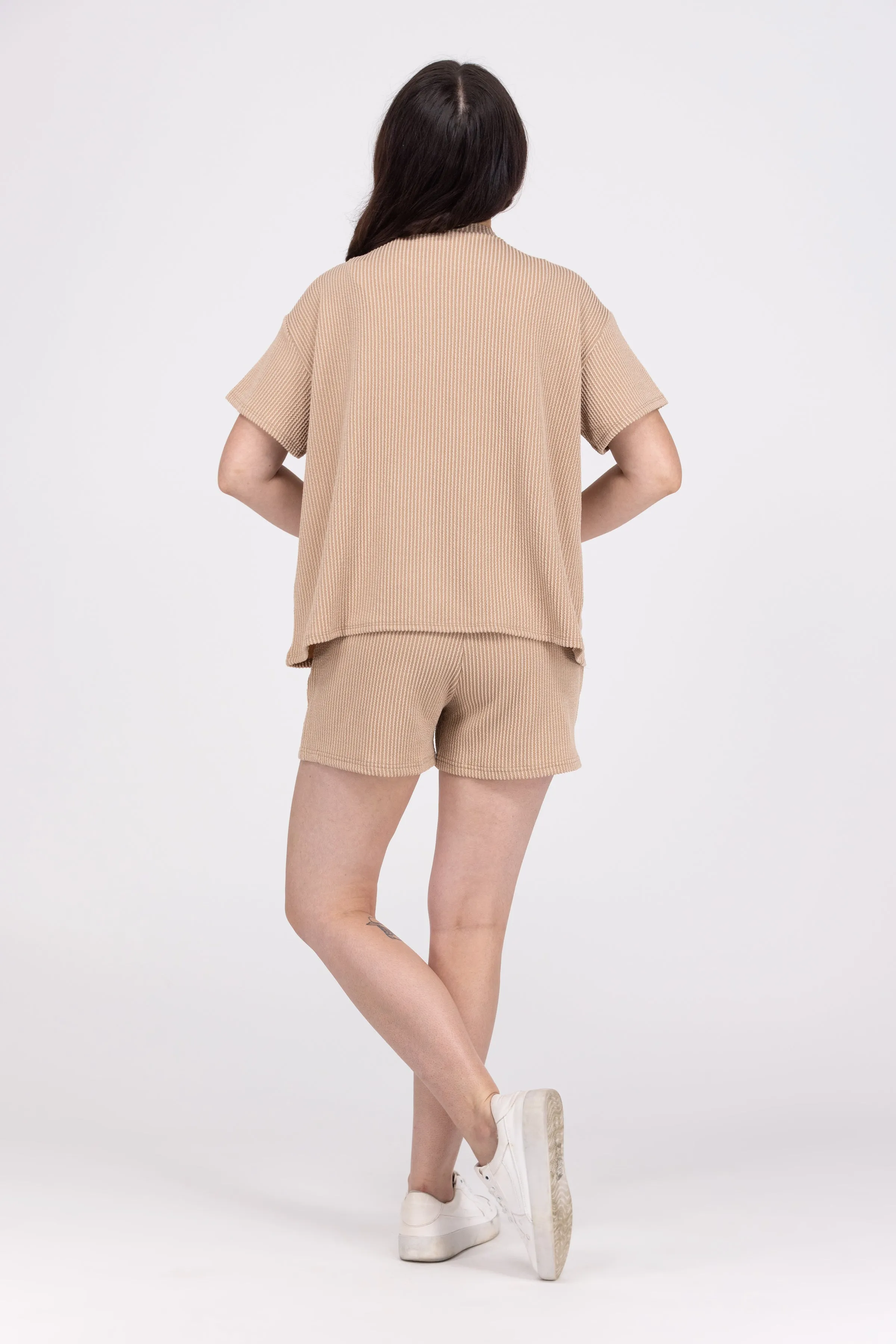 All Set Damen Rippstoff Kurzarm-Shirt und Shorts-Set
