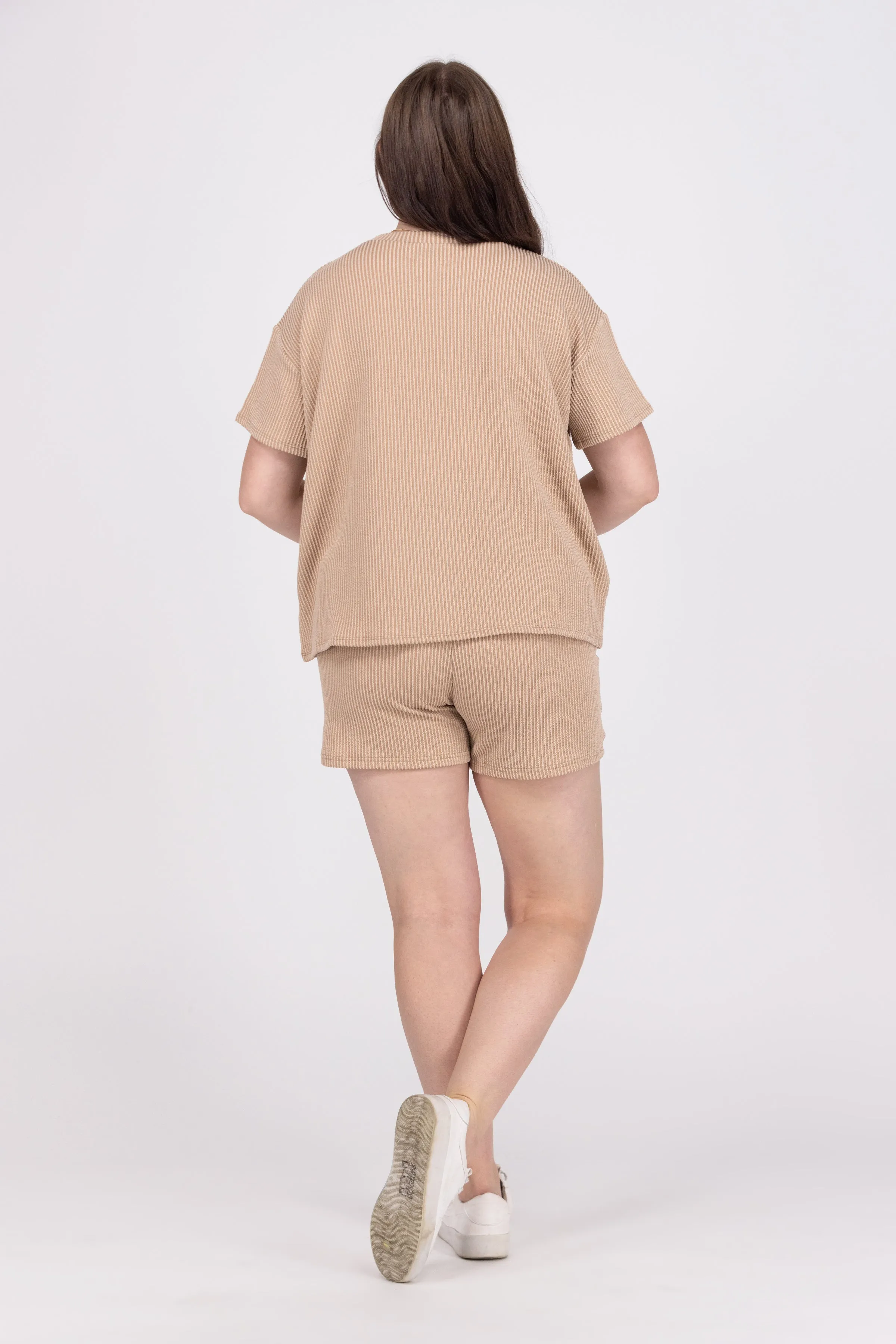 All Set Damen Rippstoff Kurzarm-Shirt und Shorts-Set