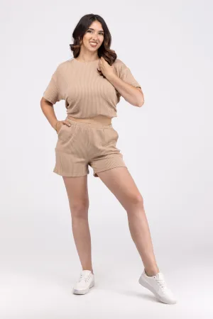 All Set Damen Rippstoff Kurzarm-Shirt und Shorts-Set