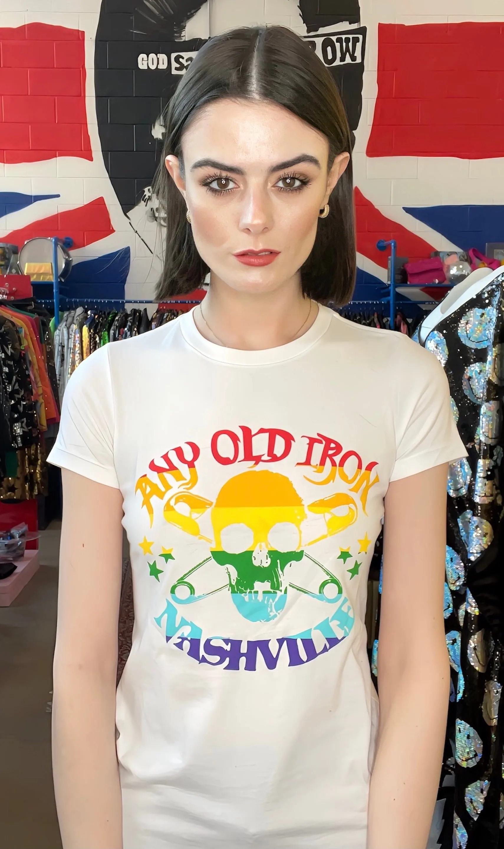 Any Old Iron White Rainbow Logo T-Shirt