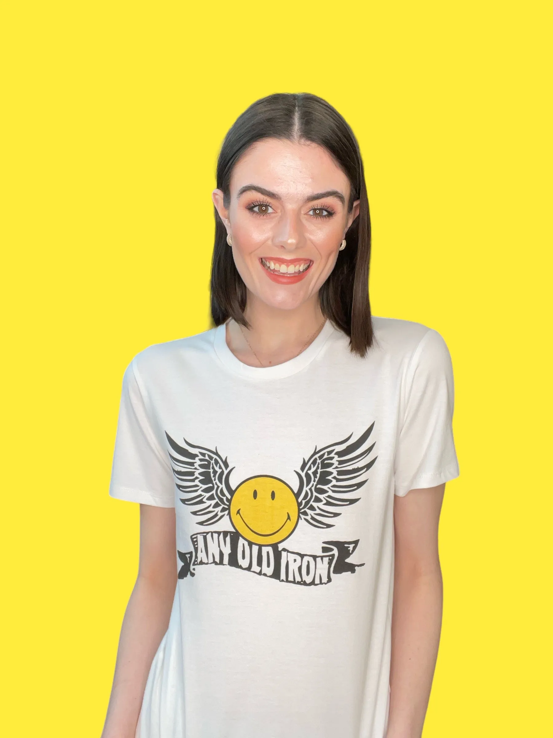 Any Old Iron x Smiley Wings Weißes T-Shirt