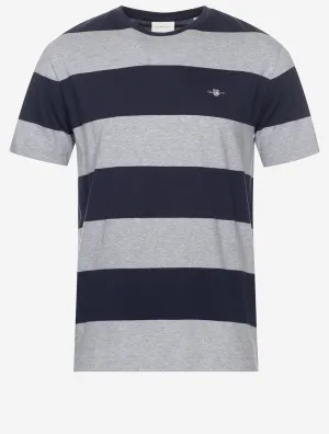 Bar Streifen Kurzarm T-Shirt Grau Melange