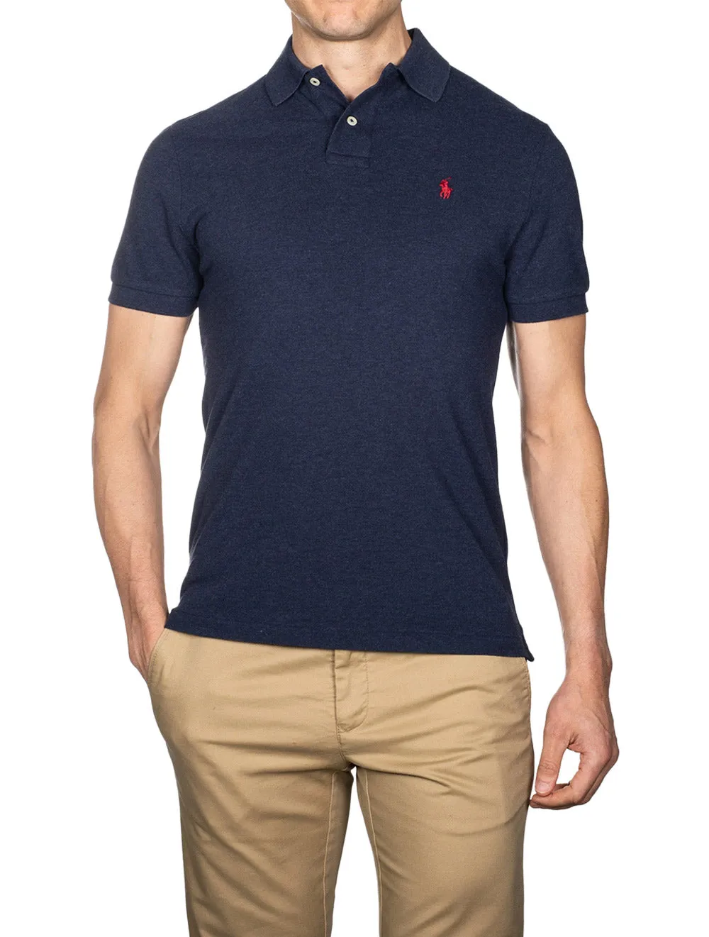 Basic Mesh Polo-Shirt Marineblau