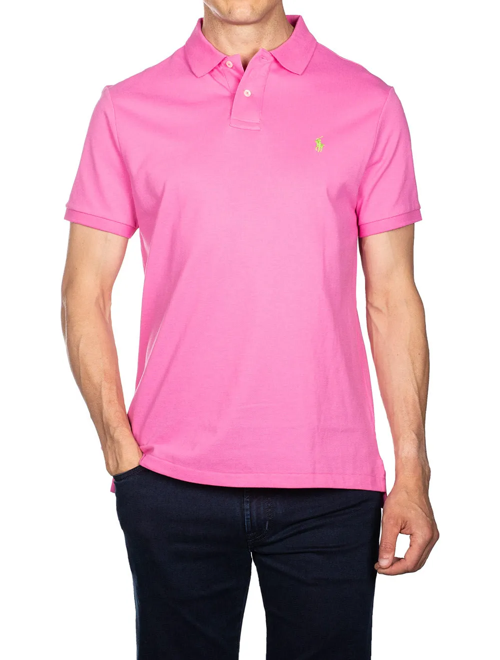 Einfaches Polohemd mit kurzen Ärmeln in Rosa