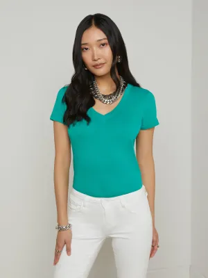 Becca Baumwoll-V-Ausschnitt T-Shirt