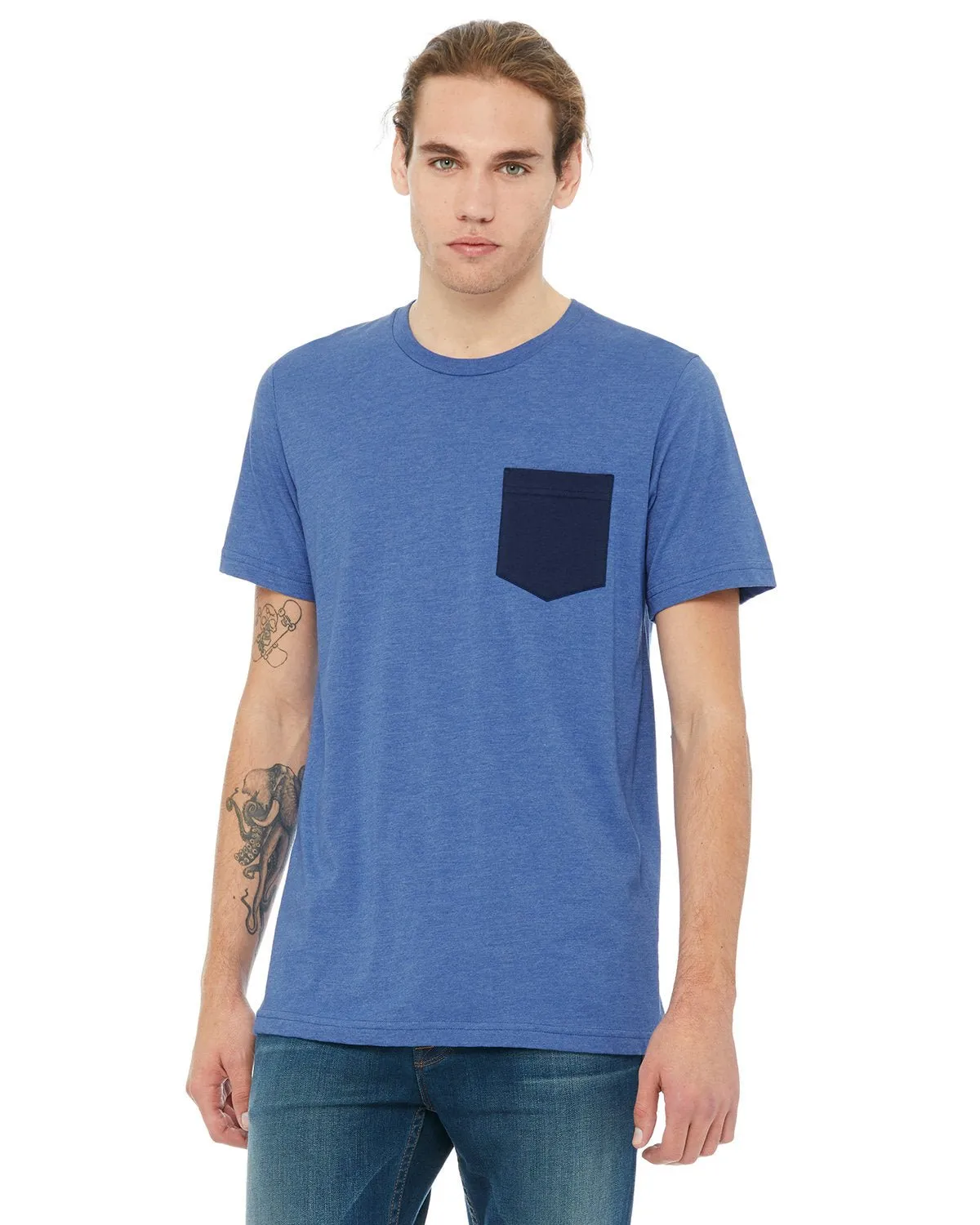 Bella   Canvas 3021 Herren-Jersey T-Shirt mit Kurzärmeln und Tasche
