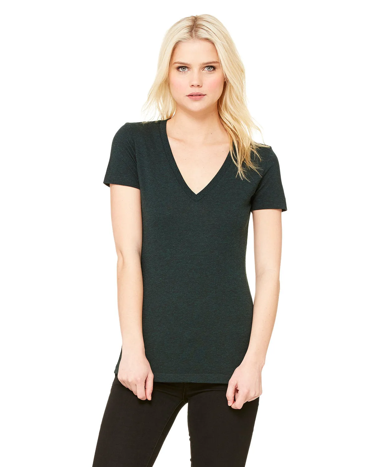 Bella   Canvas 8435 Damen Triblend Kurzarm-T-Shirt mit Deep V-Ausschnitt