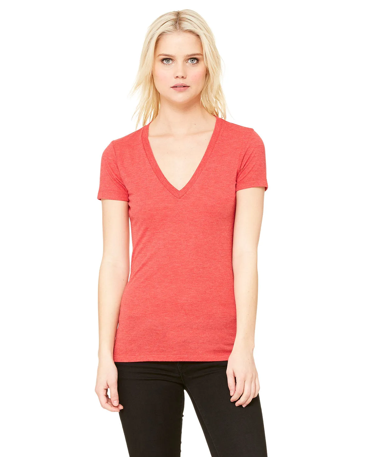 Bella   Canvas 8435 Damen Triblend Kurzarm-T-Shirt mit Deep V-Ausschnitt