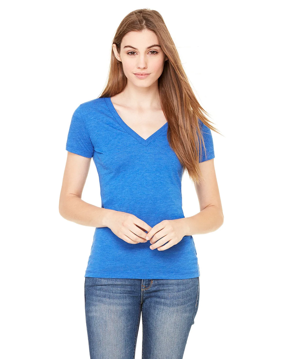 Bella   Canvas 8435 Damen Triblend Kurzarm-T-Shirt mit Deep V-Ausschnitt