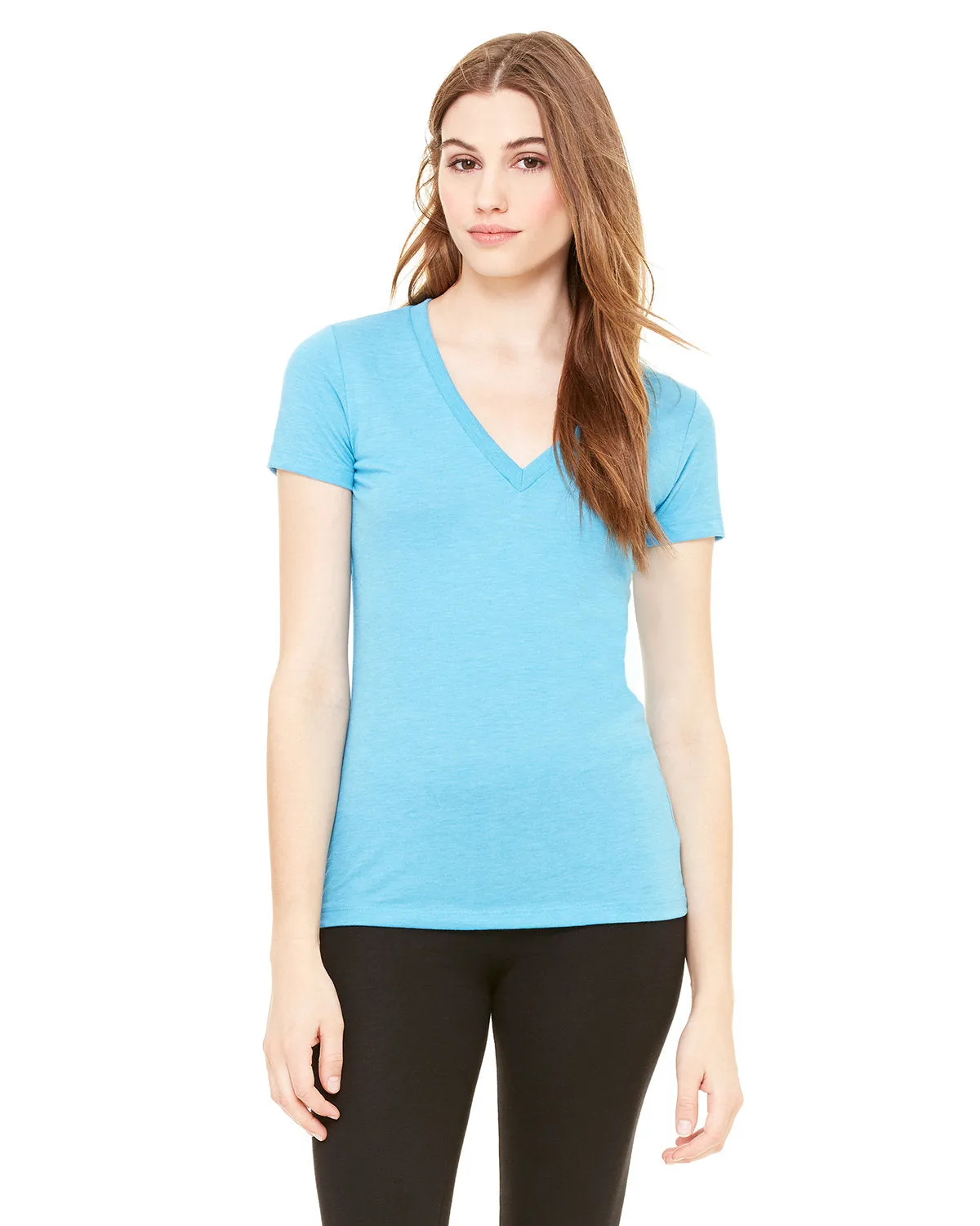Bella   Canvas 8435 Damen Triblend Kurzarm-T-Shirt mit Deep V-Ausschnitt