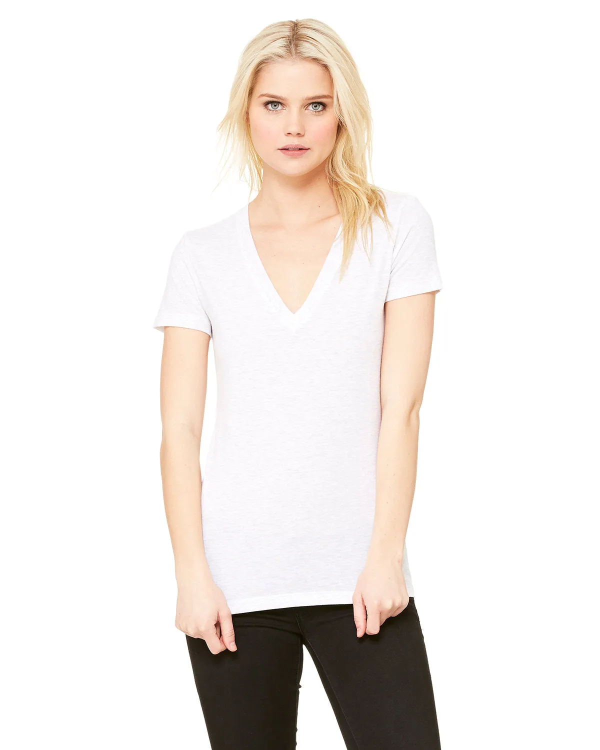 Bella   Canvas 8435 Damen Triblend Kurzarm-T-Shirt mit Deep V-Ausschnitt