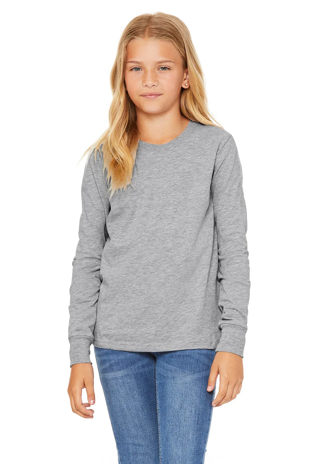 Bella   Canvas Jugend-Jersey Langarm Rundhals-T-Shirt - Meliertes Grau