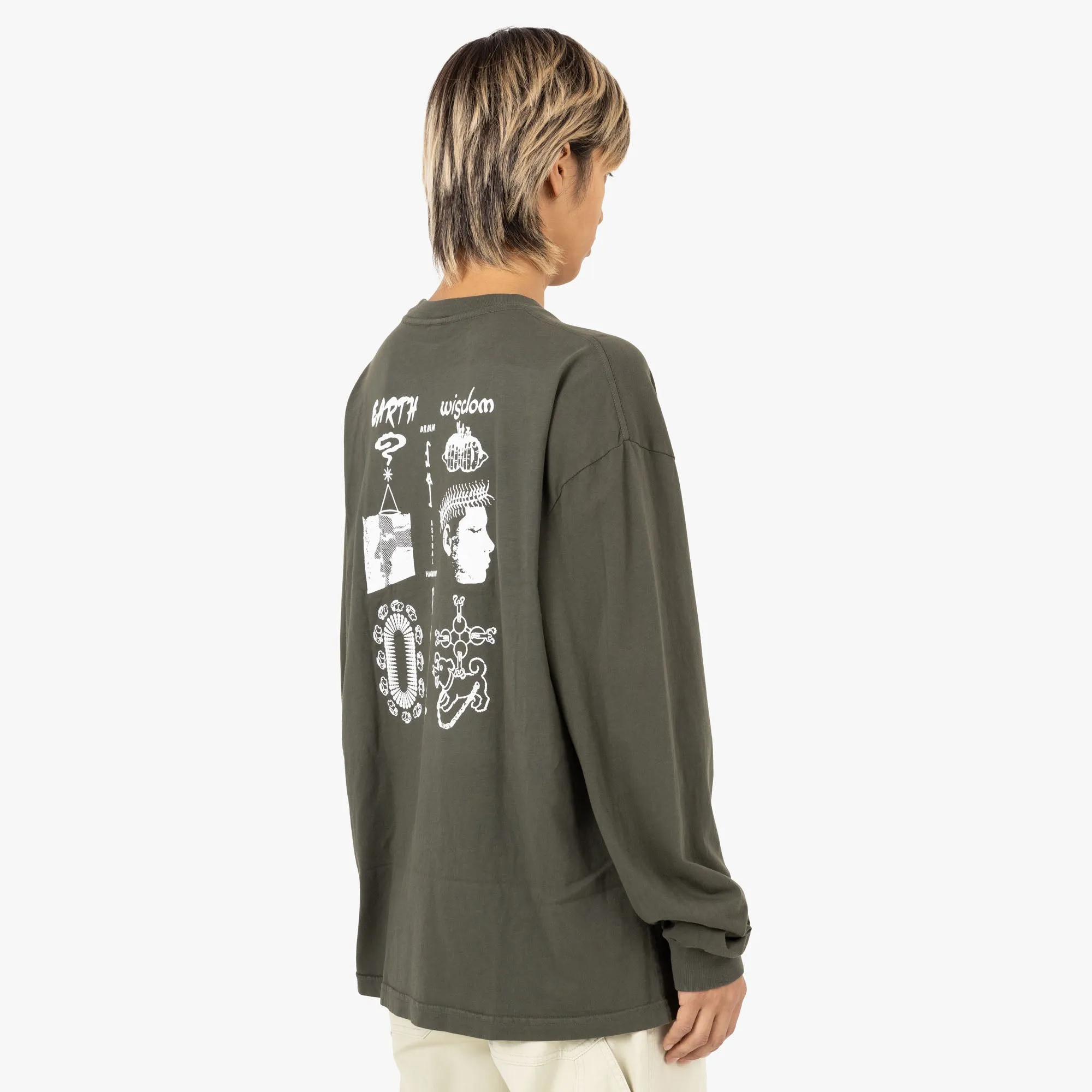 Brain Dead Earth Weisheit Langarm-Shirt / Dunkelgrün