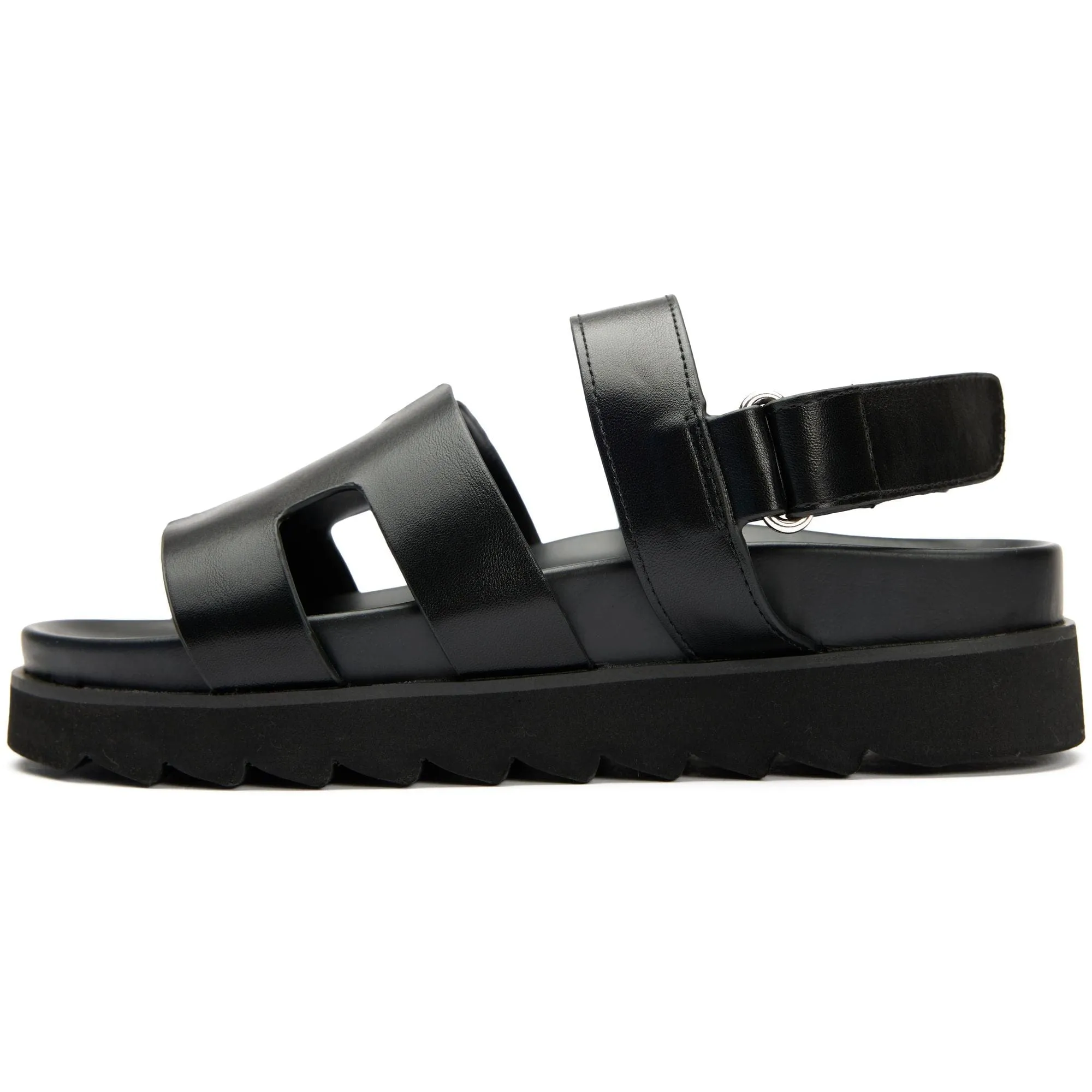 Brasilianische Damen-Vegan-Leder-Sandalen mit Knöchelriemen | Schwarz