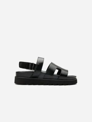 Brasilianische Damen-Vegan-Leder-Sandalen mit Knöchelriemen | Schwarz