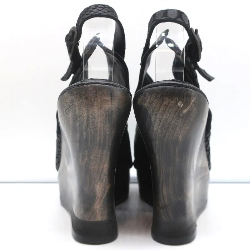 Calleen Cordero Plateau-Keilabsatz-Sandalen Felipa Schwarz Schlangenprägung Leder Größe 6