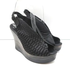 Calleen Cordero Plateau-Keilabsatz-Sandalen Felipa Schwarz Schlangenprägung Leder Größe 6