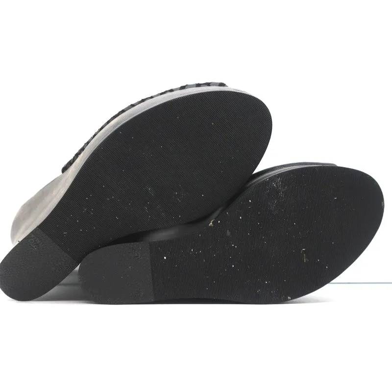 Calleen Cordero Plateau-Keilabsatz-Sandalen Felipa Schwarz Schlangenprägung Leder Größe 6