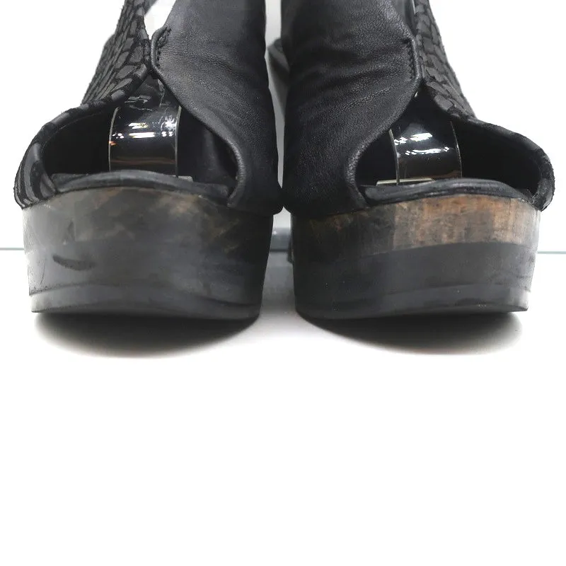 Calleen Cordero Plateau-Keilabsatz-Sandalen Felipa Schwarz Schlangenprägung Leder Größe 6