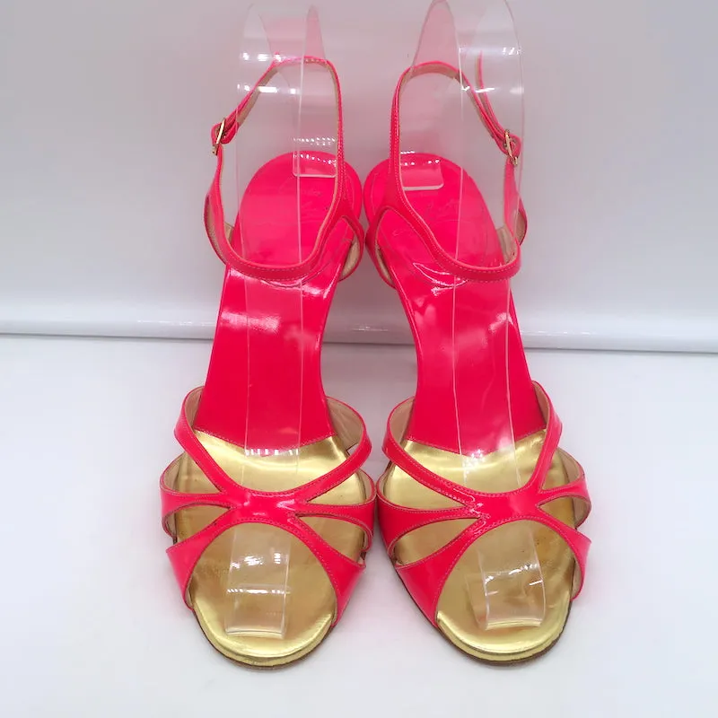 Christian Louboutin Noeudette Sandalen Neon Pink Lackleder Größe 36.5