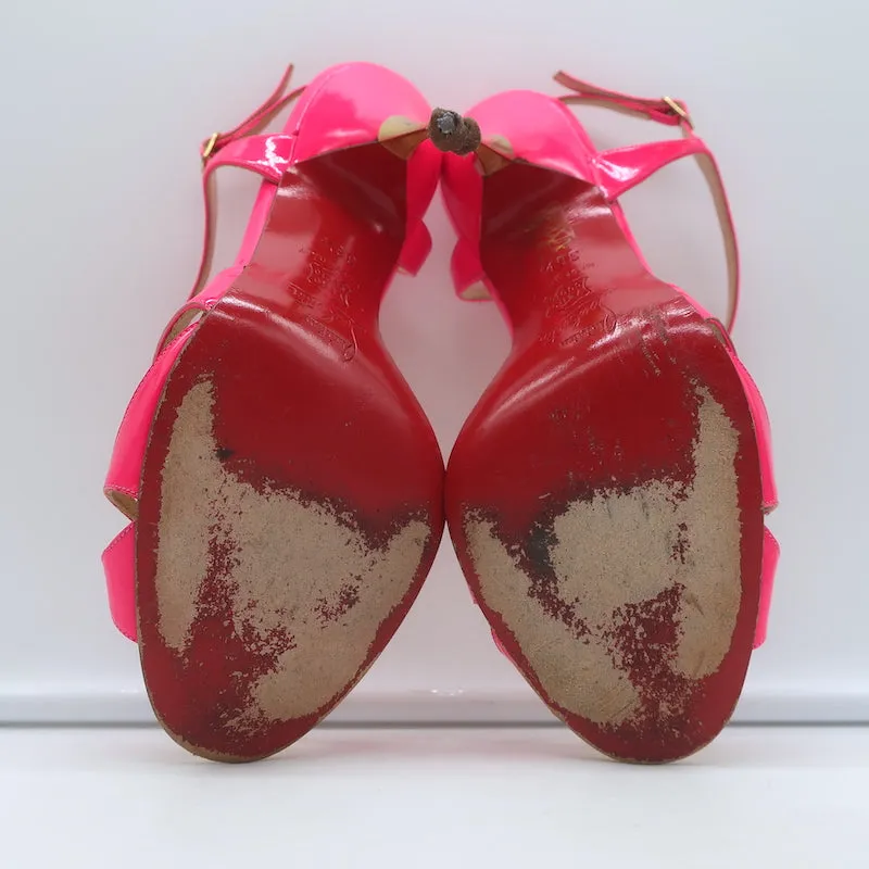 Christian Louboutin Noeudette Sandalen Neon Pink Lackleder Größe 36.5