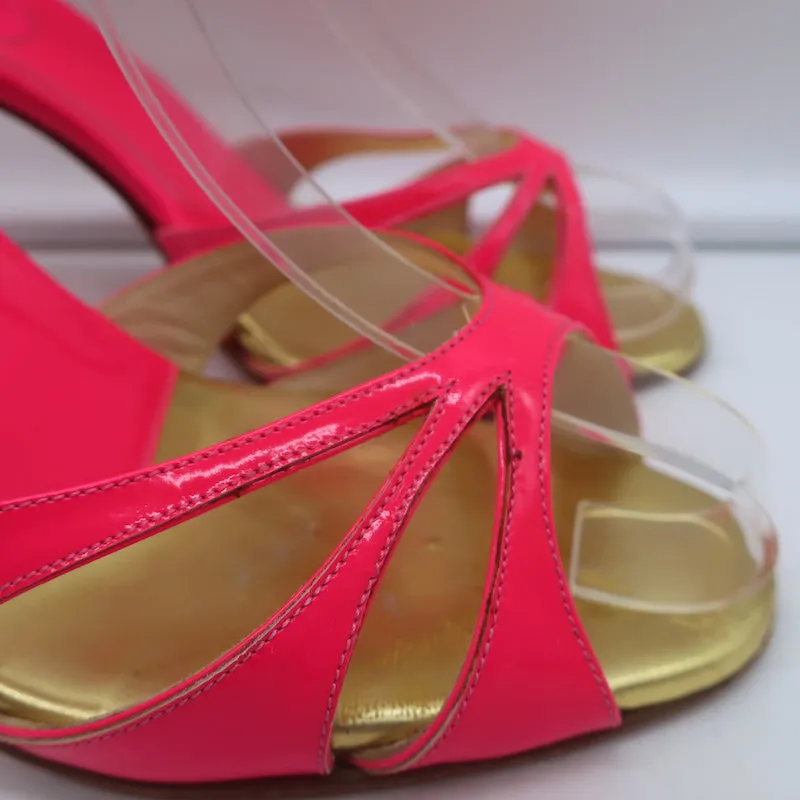 Christian Louboutin Noeudette Sandalen Neon Pink Lackleder Größe 36.5