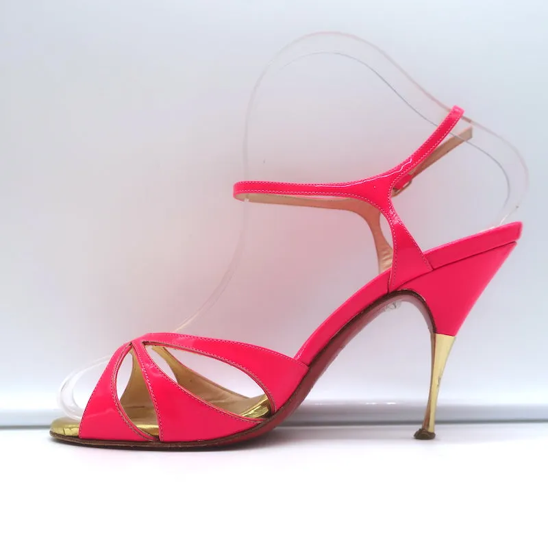 Christian Louboutin Noeudette Sandalen Neon Pink Lackleder Größe 36.5