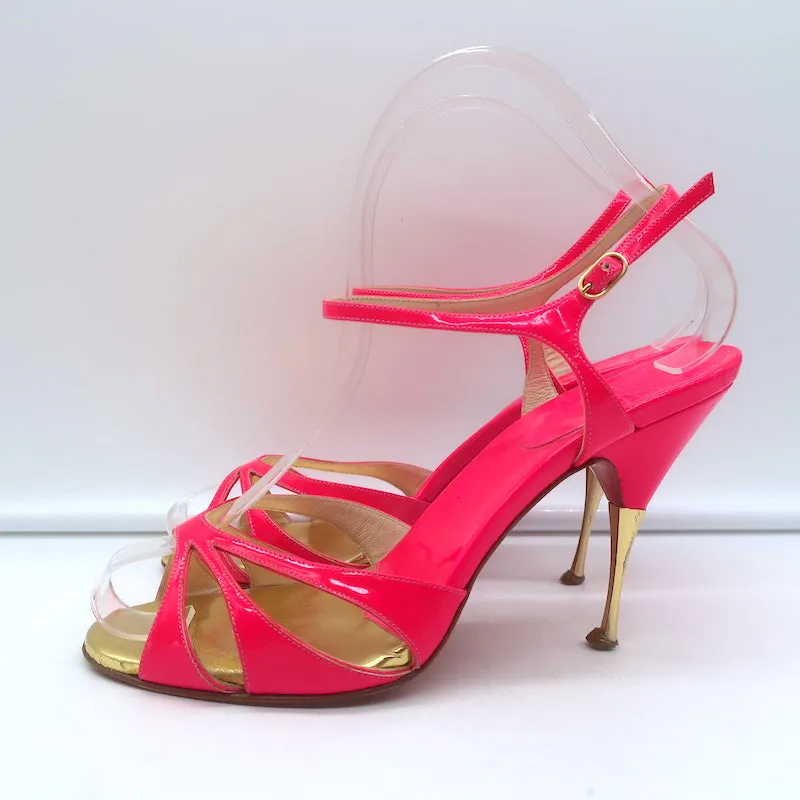 Christian Louboutin Noeudette Sandalen Neon Pink Lackleder Größe 36.5