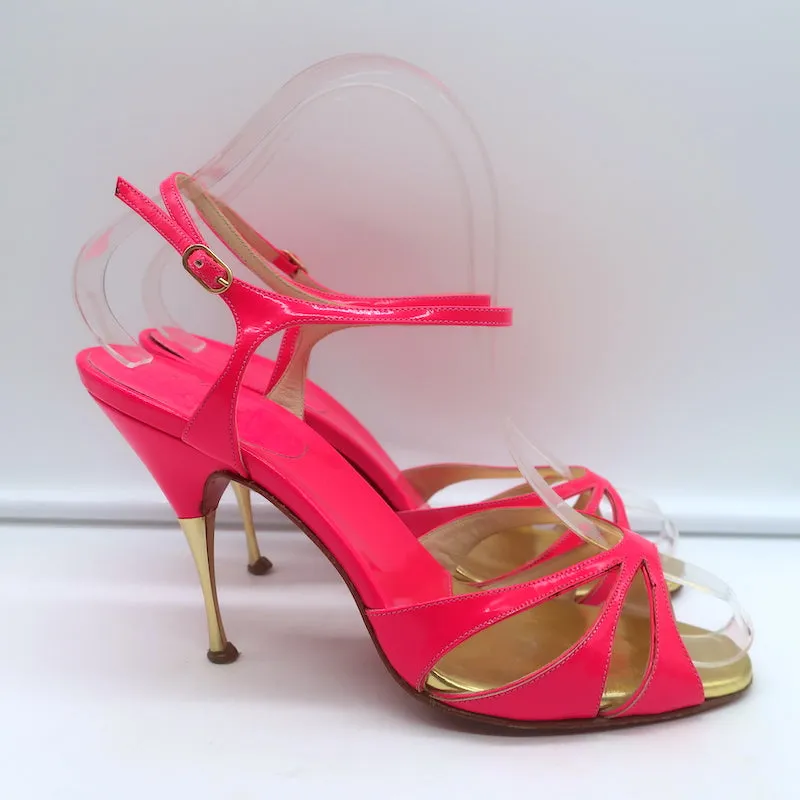 Christian Louboutin Noeudette Sandalen Neon Pink Lackleder Größe 36.5
