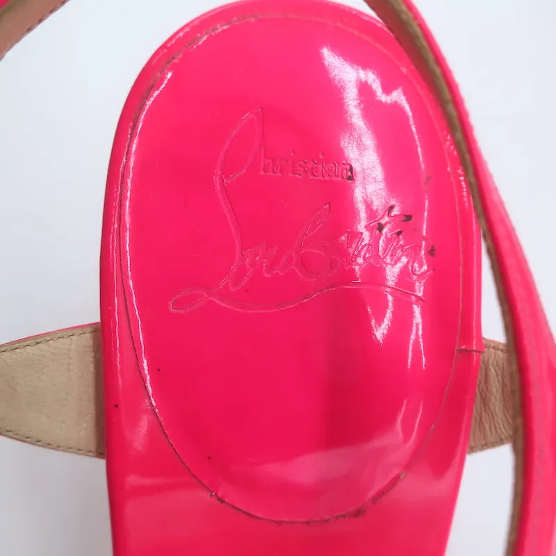 Christian Louboutin Noeudette Sandalen Neon Pink Lackleder Größe 36.5