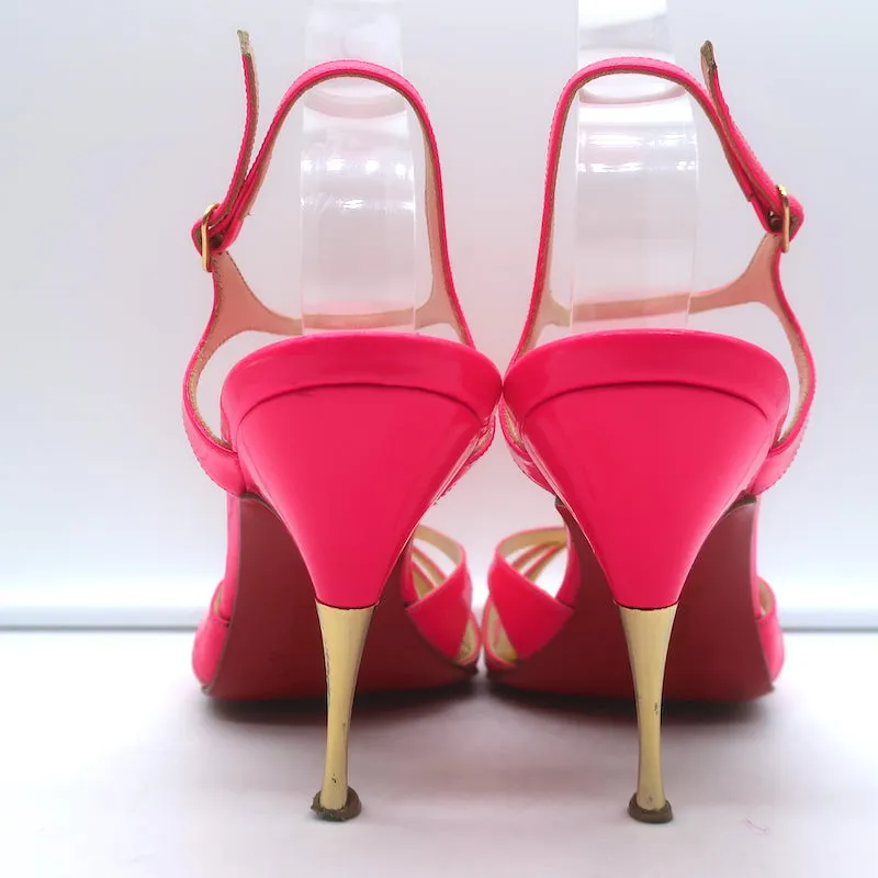 Christian Louboutin Noeudette Sandalen Neon Pink Lackleder Größe 36.5