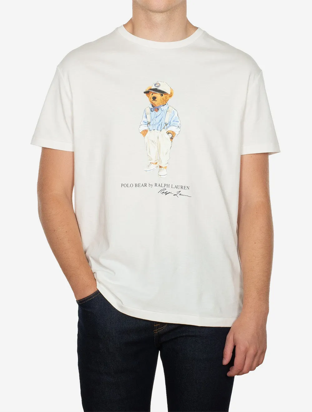 Classic Fit Polo Bär Jersey T-Shirt Weiß