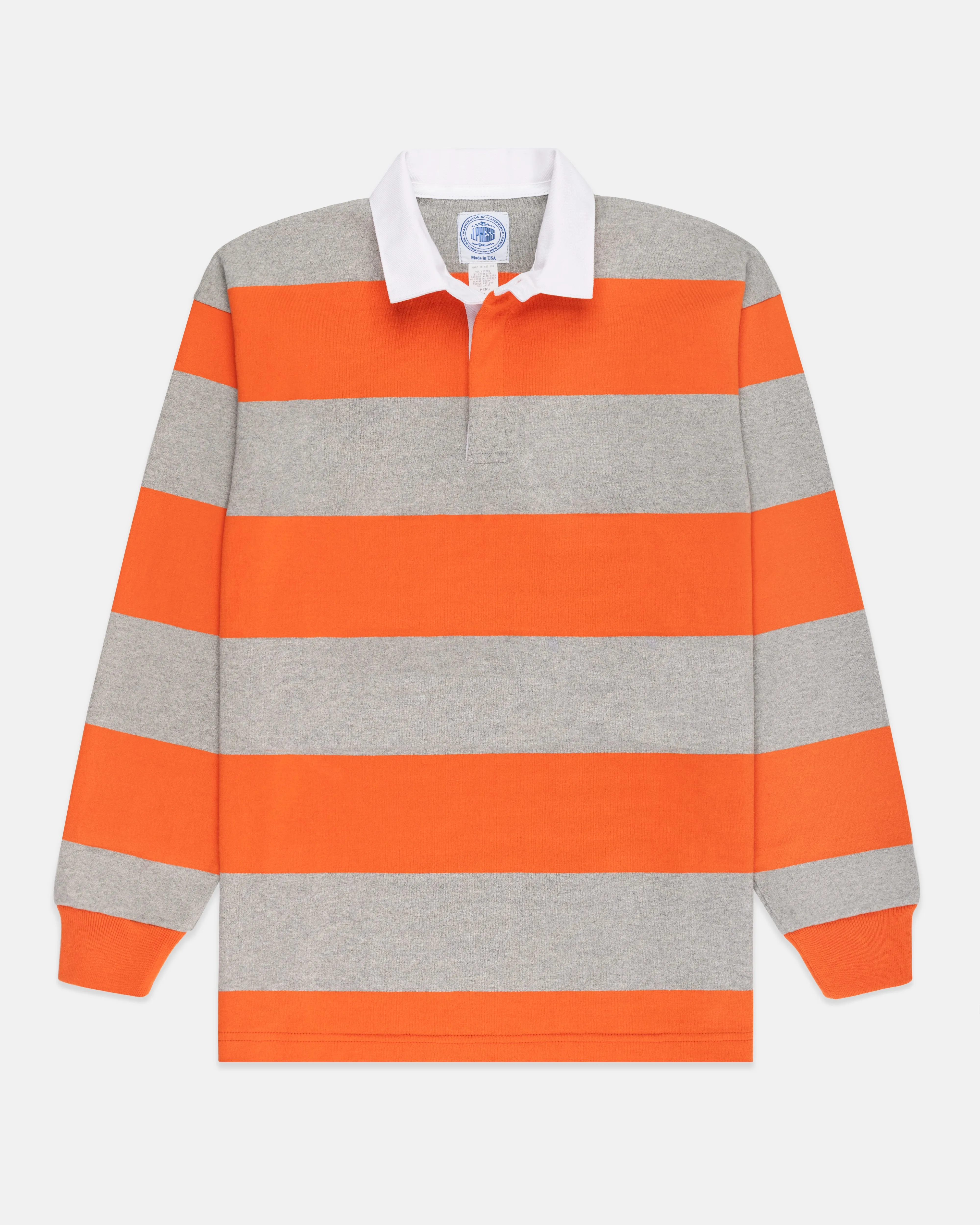 KLASSISCHES GESTREIFTES RUGBY-HEMD - ORANGE/GRAU