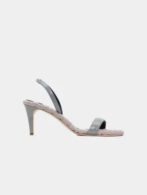 Claudia Vegan Lack-Hochhackige Slingback-Sandalen | Grau
