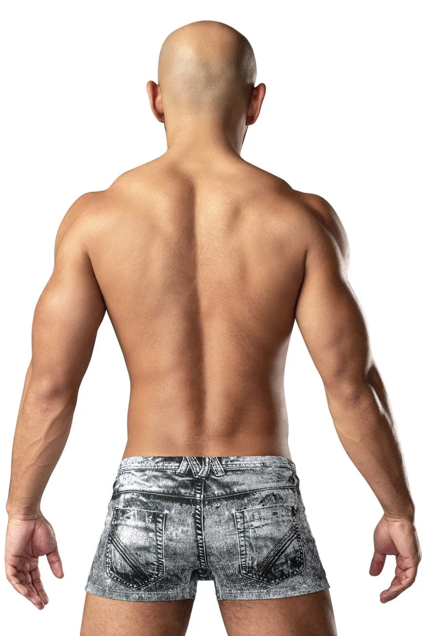 Bekleidung_Herren Power_Herrenunterwäsche Male Power 145-286 Schmutziger Denim Mini Short Farbe Denim Druck