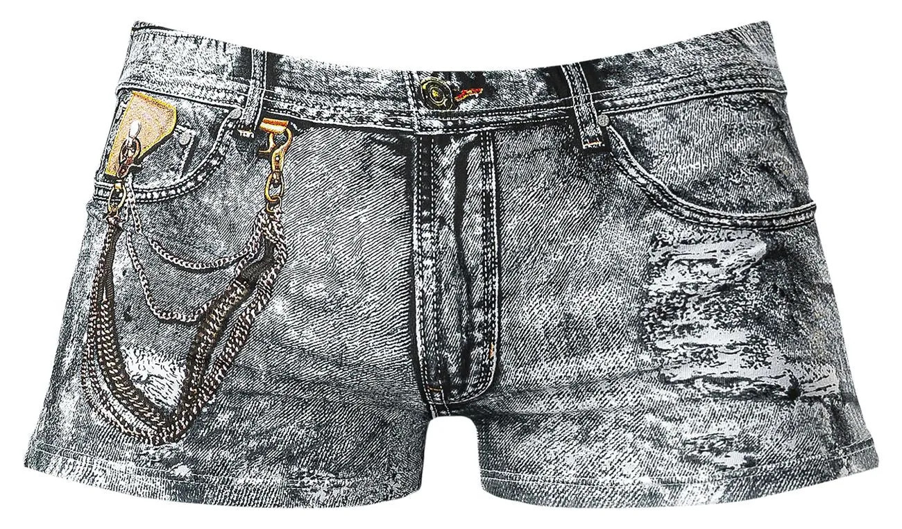 Bekleidung_Herren Power_Herrenunterwäsche Male Power 145-286 Schmutziger Denim Mini Short Farbe Denim Druck