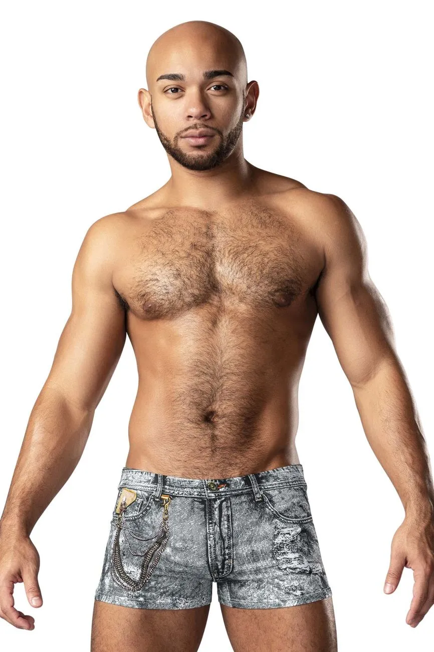 Bekleidung_Herren Power_Herrenunterwäsche Male Power 145-286 Schmutziger Denim Mini Short Farbe Denim Druck