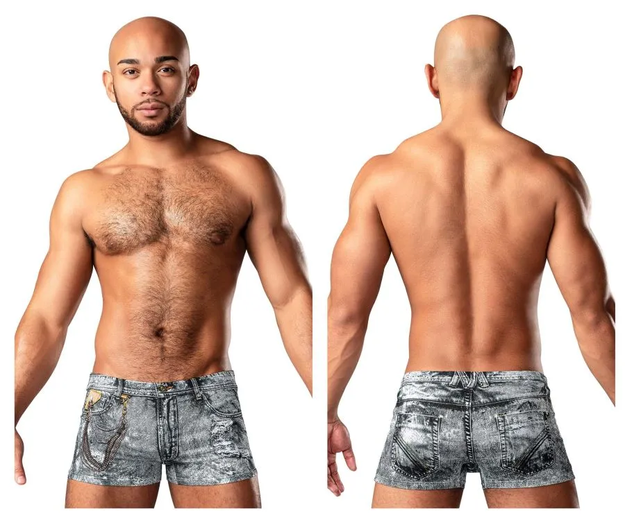 Bekleidung_Herren Power_Herrenunterwäsche Male Power 145-286 Schmutziger Denim Mini Short Farbe Denim Druck