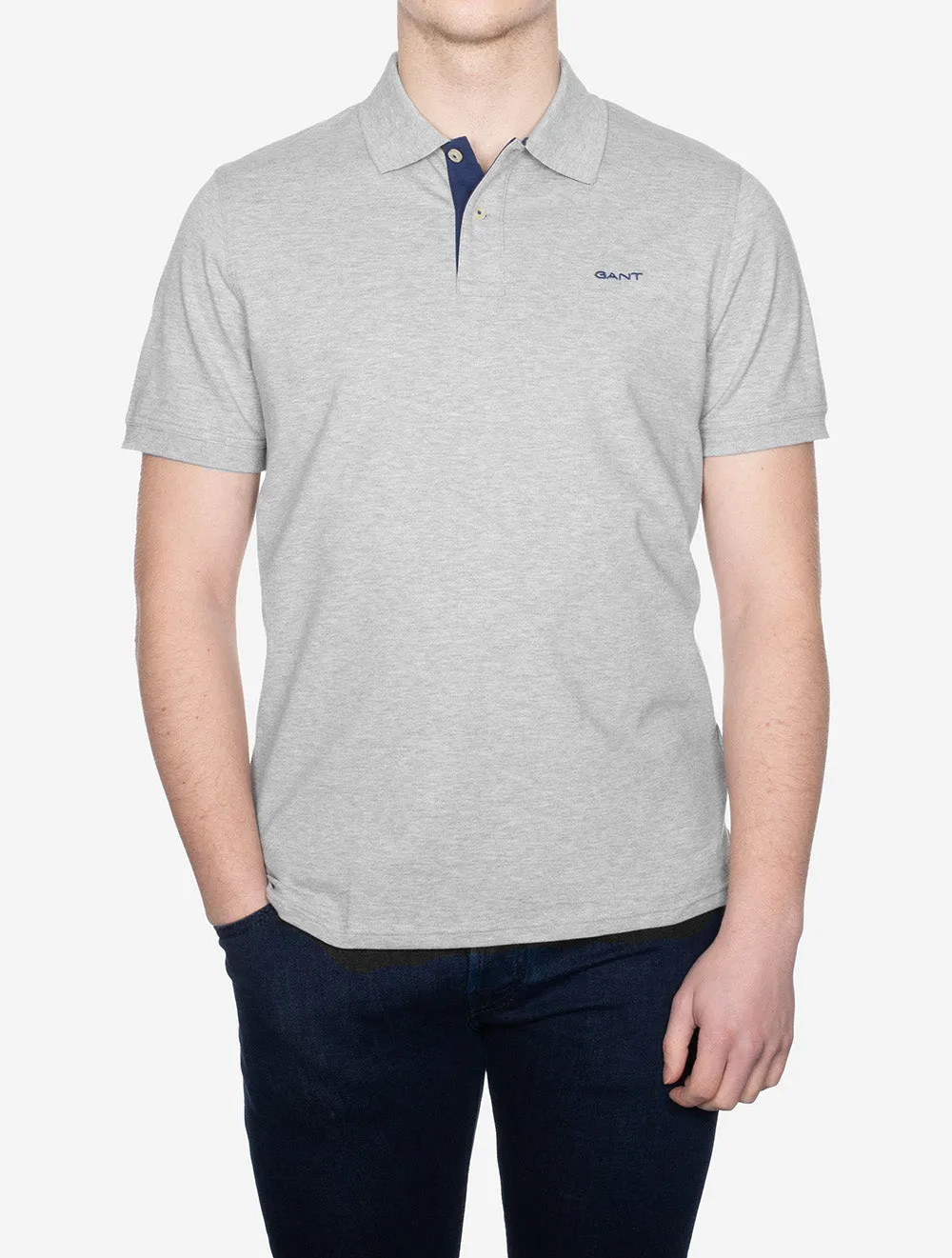 Kontrast Kurzarm Piqué Polohemd Regular Fit Grau Melange