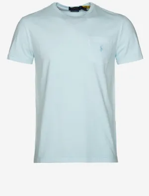 Maßgeschneidertes schlankes T-Shirt mit mineralisch gefärbter Tasche in Blau