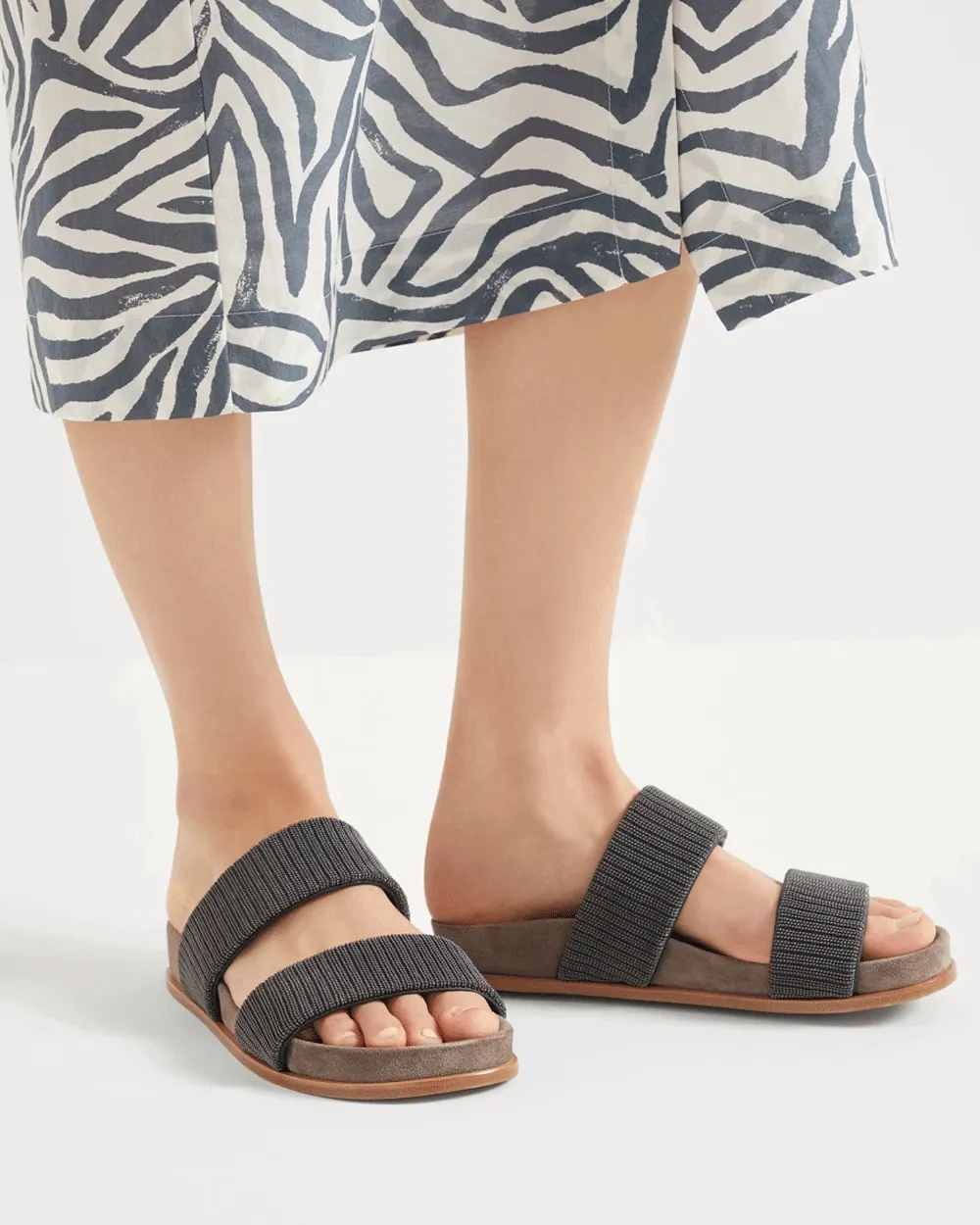 Doppelte Monili-Riemchen-Sandalen in Anthrazit