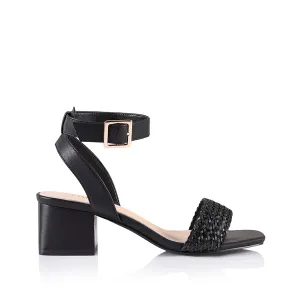 Elly Block Absatz Sandalen - Schwarz Gewebt