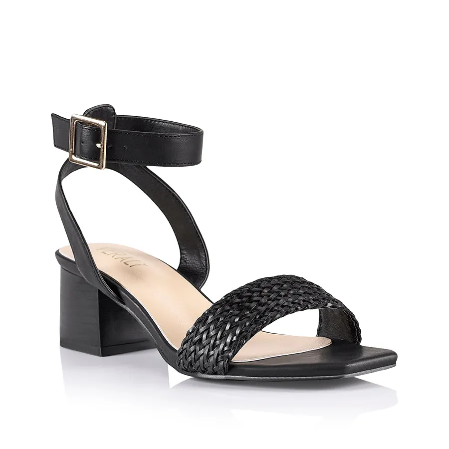 Elly Block Absatz Sandalen - Schwarz Gewebt