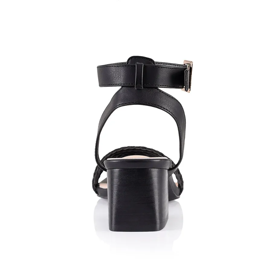 Elly Block Absatz Sandalen - Schwarz Gewebt