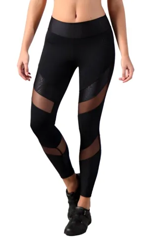 Equilibrium Activewear Leggings L7015 Ava Schwarz mit schwarzem Mesh
