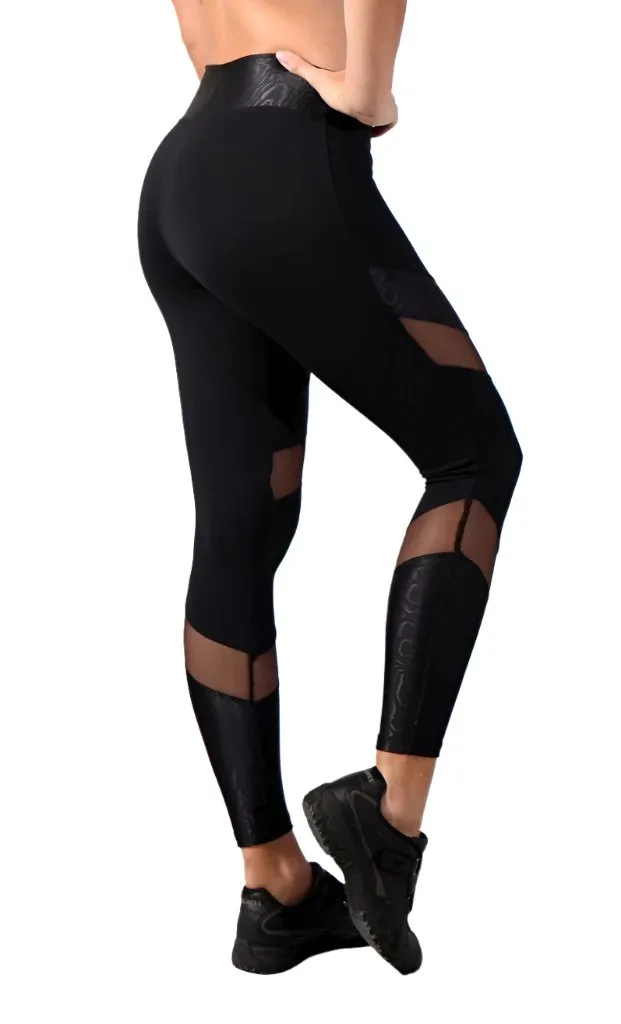 Equilibrium Activewear Leggings L7015 Ava Schwarz mit schwarzem Mesh
