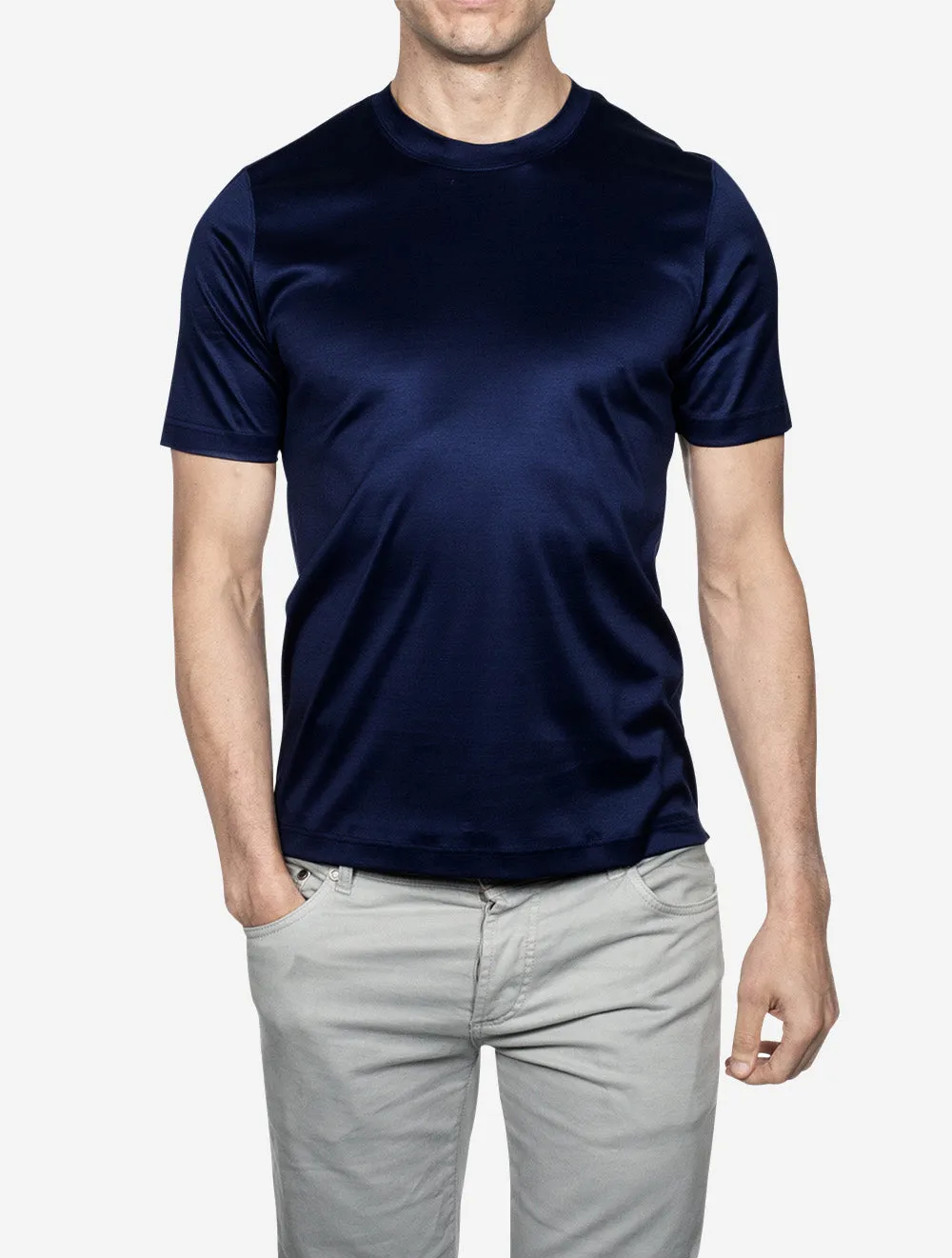 Filo di Scozia Rundhals-T-Shirt Marineblau