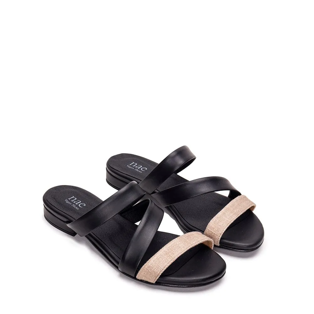 Finna Damen Vegane Apfel-Leder Sandalen | Schwarz