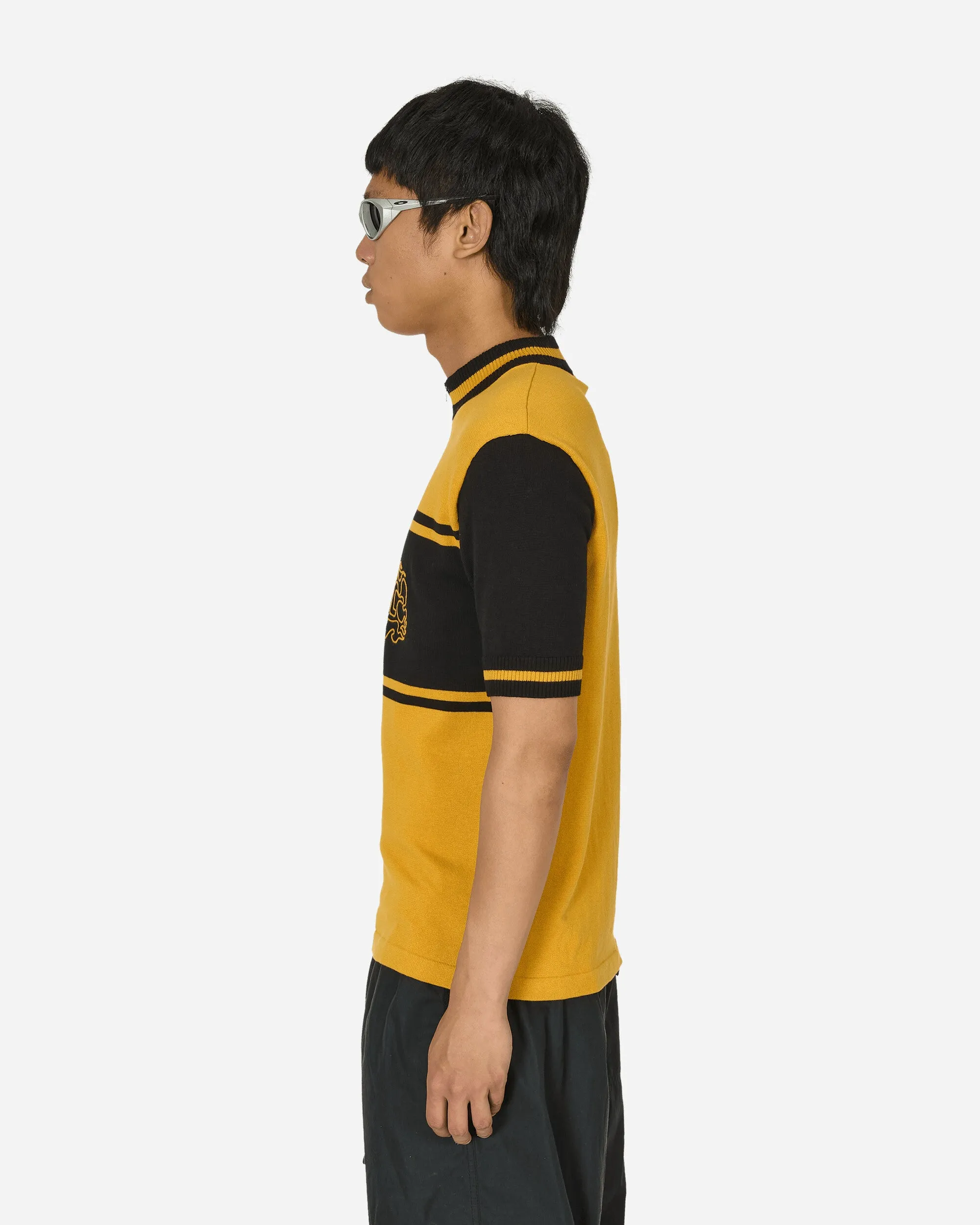 Gelb/Schwarzes Fahrradtrikot mit besticktem Flammen-Logo